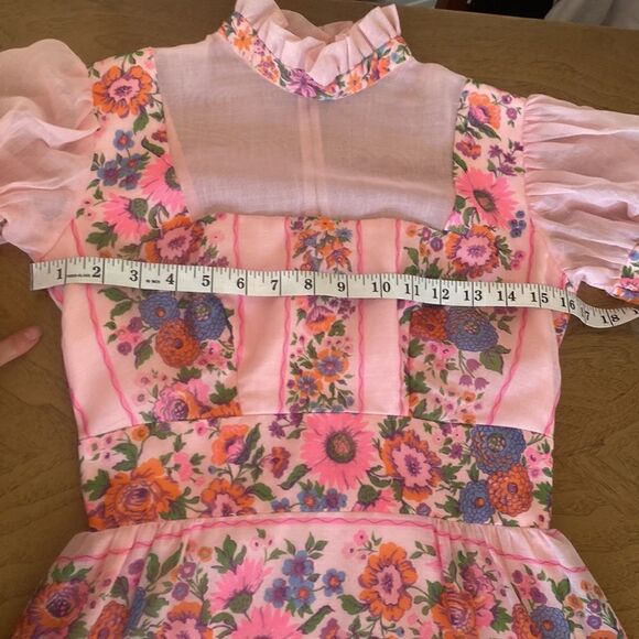 Vintage Pink Floral Victorian Style High Neck Maxi Dress Size Small - Picture 10 of 16